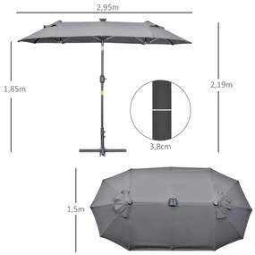 Chapéu de Sol Duplo 295x150x219 cm Chapéu de Sol de Jardim com Luzes L