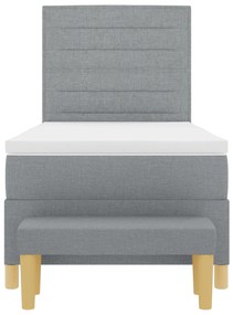 Cama Box Spring com Colchão &amp; Banco Cinza Claro 90x190 cm Tecido
