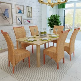 Cadeiras de jantar 6 pcs vime genuíno castanho
