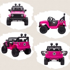 Carro Elétrico Infantil Bateria 12V com 2 Motores Controle Remoto 2.4G Luzes Buzina Velocidade Ajustável 100x65x72 cm Rosa