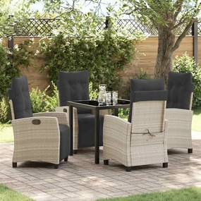vidaXL Conjunto de Jantar de Jardim de 5 Peças Cinza Claro Rattan Poli