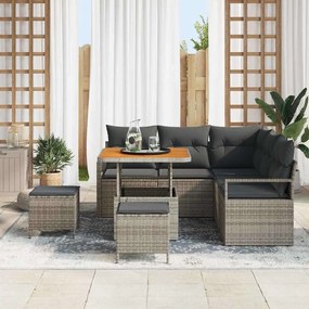 Conjunto de Sofá de Jardim 8 Peças com Almofadas Cinza em Polirattan e