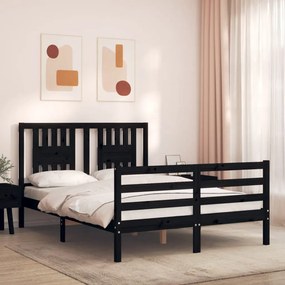 Estrutura de cama de casal c/ cabeceira madeira maciça preto