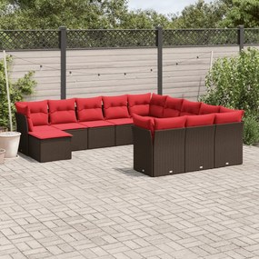 vidaXL 12 pcs conjunto de sofás jardim com almofadões vime PE castanho