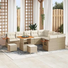 Conjunto de Sofá de Jardim de 12 Peças com Almofadas Bege Rattan Acácia