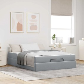 vidaXL Estrutura de cama com colchão 2 pcs Cinzento-claro tecido