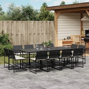 vidaXL 13 pcs conjunto de jantar p/jardim com almofadões vime PE preto