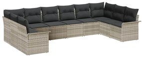 Conjunto de Sofá de Jardim vidaXL com 10 Peças e Almofadas Cinza Claro