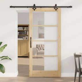 Porta de Correr vidaXL com Conjunto de Hardware 'ORKDAL'Madeira Sólida &amp; Vidro