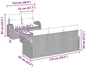 Conjunto de Sofás de Jardim 6 Peças com Almofadas Castanho Polirattan,