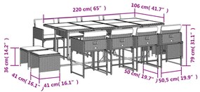 13 pcs conjunto de jantar p/jardim com almofadões vime PE preto