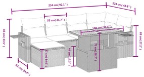 7 pcs conjunto de sofás p/ jardim c/ almofadões vime PE preto
