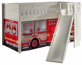 Conjunto cama Infantil SCOTT + escorrega + cortina de brincar Bombeiros Branca