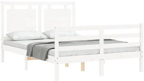 Estrutura de cama de casal c/ cabeceira madeira maciça branco