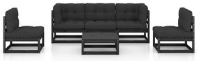 6 pcs conjunto longue de jardim c/ almofadões pinho maciço