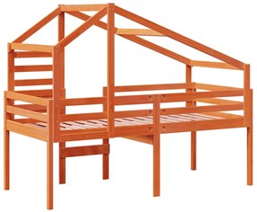 Cama alta com telhado 80x200 cm pinho maciço castanho-mel