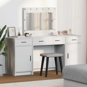 Conjunto de Mesa de Maquilhagem de 3 Peças com LED, Madeira Branca