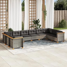 10 pcs conjunto sofás de jardim c/ almofadões vime PE cinzento