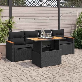 vidaXL 5 pcs conjunto sofás de jardim com almofadões acácia e vime PE