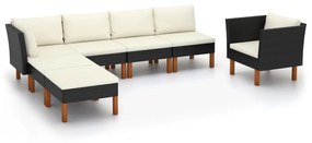 vidaXL 7 pcs conj. lounge jardim vime PE e madeira de eucalipto preto