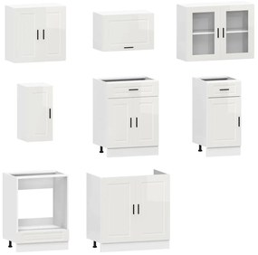 8 peças armário de cozinha conjunto Kalmar branco brilhante