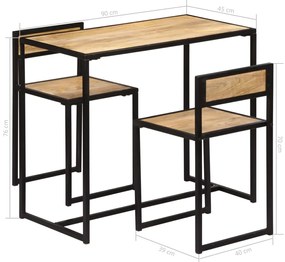 Conjunto de jantar 3 pcs madeira de mangueira maciça