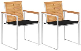 vidaXL Cadeiras de jardim com almofadões 2 pcs teca maciça e aço