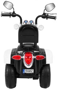 Mota elétrica para crianças 6V, NightBike Chopper 1,5 a 4,5 anos Branca