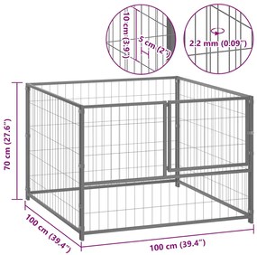Canil para cães 100x100x70 cm aço prateado