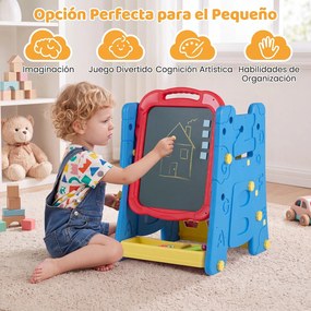 Cavalete Infantil de Desenho 3 em 1, 43 x 38,5 x 55,5 cm, Quadro de Dupla Face, Azul