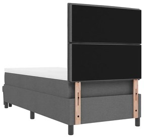 Cama Box Spring com Colchão e Banco Cinza Escuro 90x200 cm Tecido