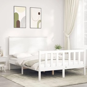 Estrutura de cama com cabeceira 140x190cm madeira maciça branco