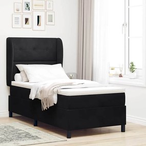 vidaXL Cama Box com colchão com cabeceira Preto 200 x 90 cm Poliéster