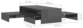 Conjunto de mesas de centro 100x100x26,5 cm cinzento brilhante