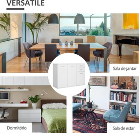 Armário Aparador amplo espaço de Armazenamento para sala de jantar com portas e gavetas 106x35x76cm Branco