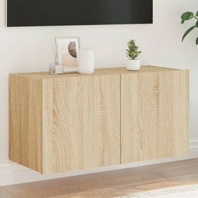 vidaXL Móvel de parede p/ TV c/ luzes LED 80x35x41 cm carvalho sonoma