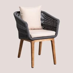 Pack De 4 Cadeiras De Jardim Em Madeira De Acácia E Corda Entrançada Barker Cinza Antracite - Sklum