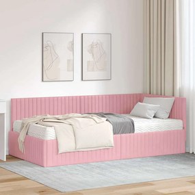 vidaXL Estrutura de Cama de Canto com Colchão 2 pcs Cinzeto Veludo