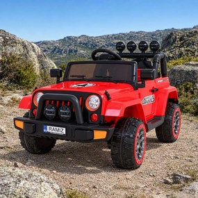 Jipe elétrico para Crianças off-road 12V 4x4, Rodas Espuma EVA, Assento couro ecológico Vermelho