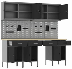 Conjunto de Armário vidaXL Conjunto de 10 Preto Aço 200 x 55 x 200 cm