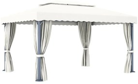 Gazebo com cortinas e cordões de luzes LED 4x3 m branco nata