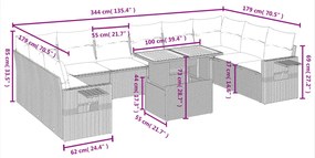 11 pcs conjunto sofás de jardim c/ almofadões vime PE preto