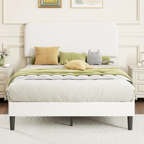 Estrutura de Cama 146x194x112-117 cm (LxPxA) (COLCHÃO NÃO INCLUIDO) Dupla com Cabeceira Ajustável em Altura Estofada em Tecido Macio com Ripas de Made