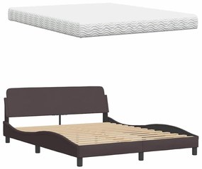 Cama com colchão 160x200 cm tecido castanho-escuro