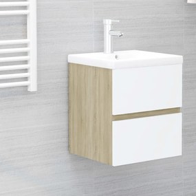 vidaXL Armário lavatório + lavatório embutido contrap. branco e sonoma