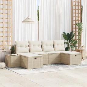 Conjunto de Sofá de 6 Peças com Almofadas Bege Vime Poly