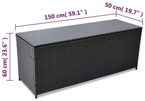 Caixa de arrumação para jardim 150x50x60 cm vime PE preto