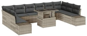 Conjunto de sofás de jardim com 11 peças e almofadas cinza claro em ra