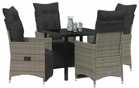 Conjunto de Jantar de Jardim 5 Peças com Almofadas Cinza em Rattan Sin