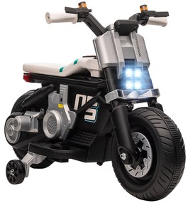 HOMCOM Mota Elétrica Infantil 6V com Farol Música Buzina Velocidade 3km/h Avance e Retrocesso 86x44x58cm Preto e Branco